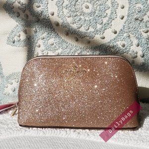 SHIMMY KATE SPADE GLITTER COSMETIC DOME IN ROSE GOLD SPARKLES IN SUNLIGHT NEW
